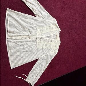 DKNY Cream and Gray Striped Blouse